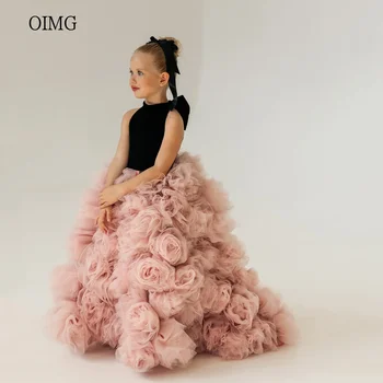 OIMG Luxury Ball Flower Girl Dresses High Neck Gown Wedding Party Dress Flowers Floor Length Princess Birthday Dress Customized 1