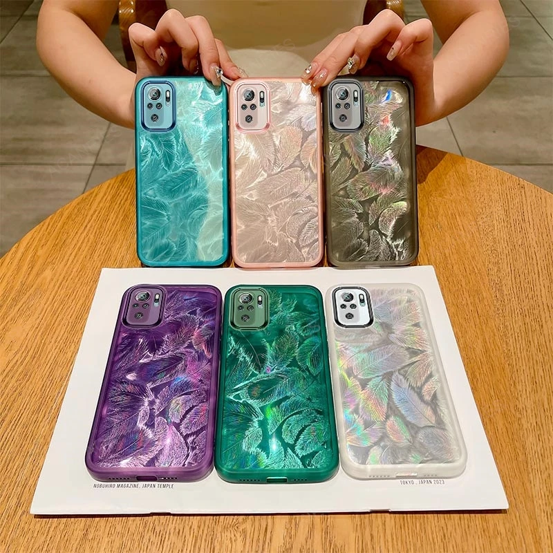 Glitter Feather Pattern Silicone Soft Case Back Cover