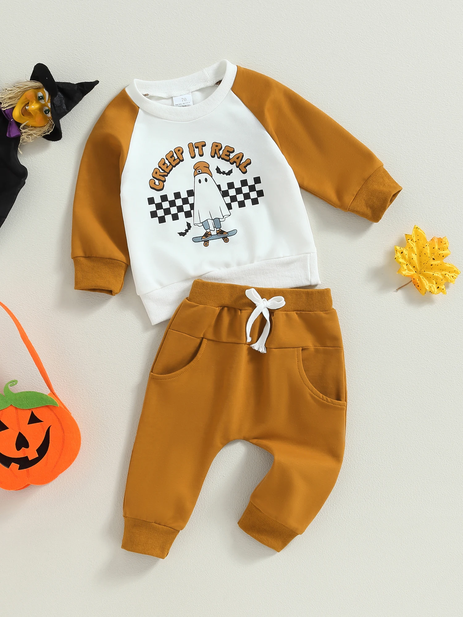 

Contrast Color Skull Floral Print Hoodie with Elastic Waist Joggers - 2 Piece Set for Boys Autumn Outfit