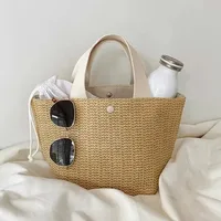 1 Pcs Casual Rattan Women Handbags Summer Beach Straw Bags Wicker Woven Female Totes Large Capacity Lady Buckets Travel Bag 1
