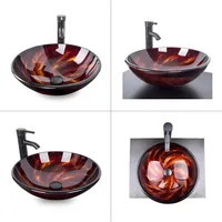 Artware Sink Bathroom Tempered Glass Vanity Round Bowl With Oil Rubber Bronze Faucet and Pop Up Drain Combo Countertop Furniture 2