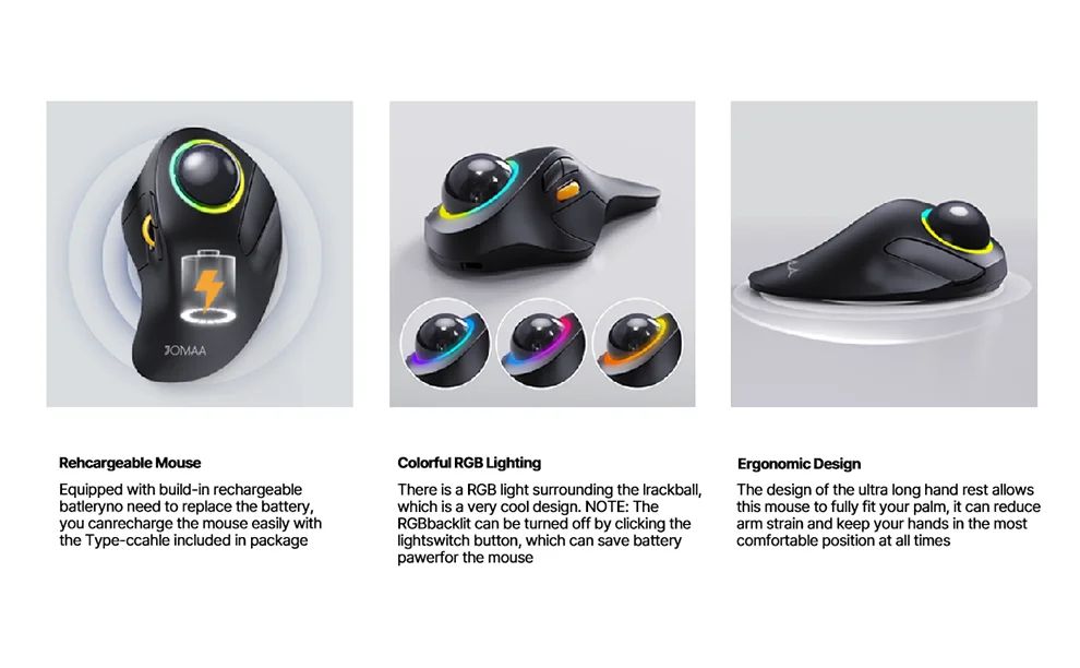 Mouse gaming wireless ergonomico rgb bluetooth con trackball per pc_voghion.com