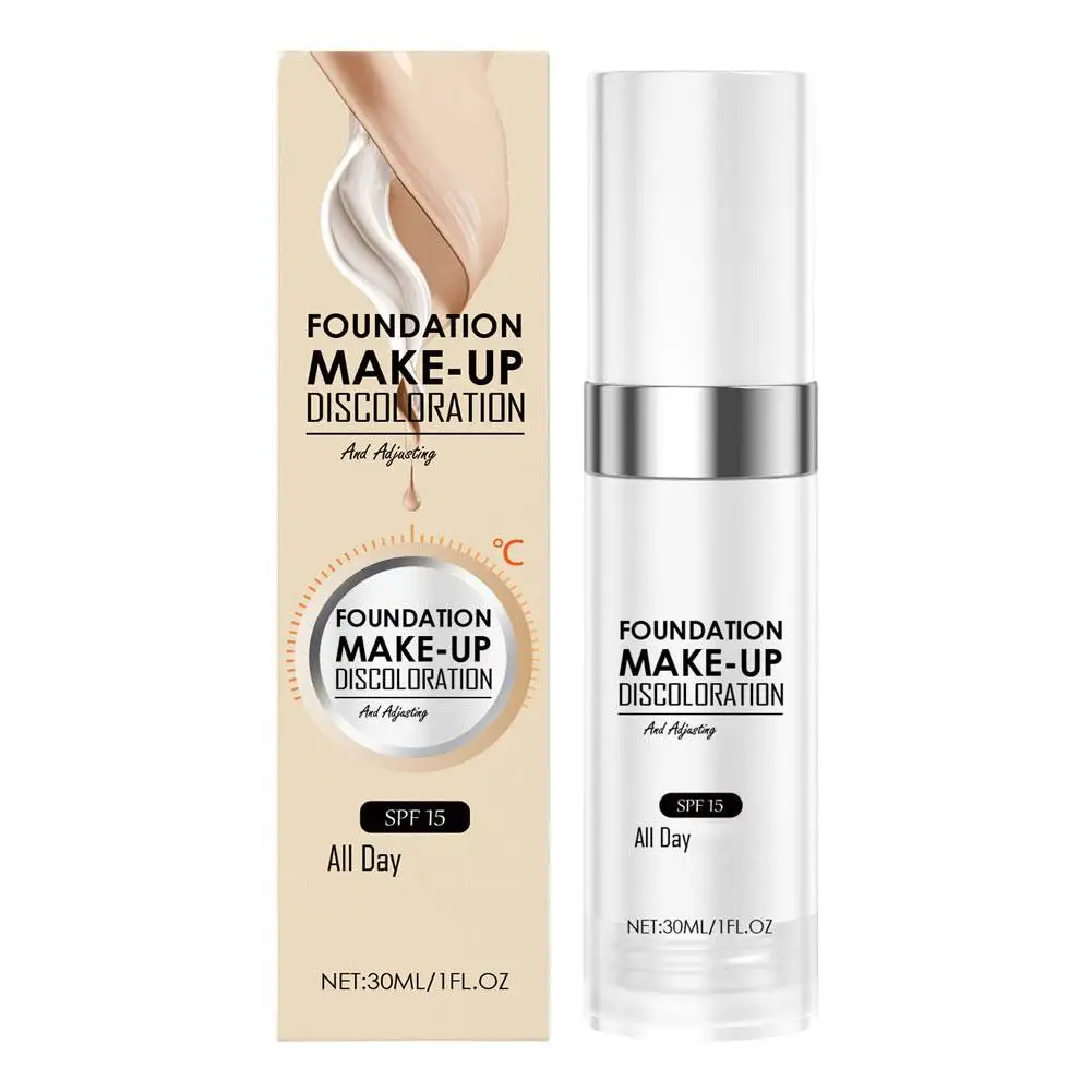 Temperature Change Liquid Foundation Skin Color Brightening Portable Liquid Concealer Long-Lasting Foundation Makeup 30ml