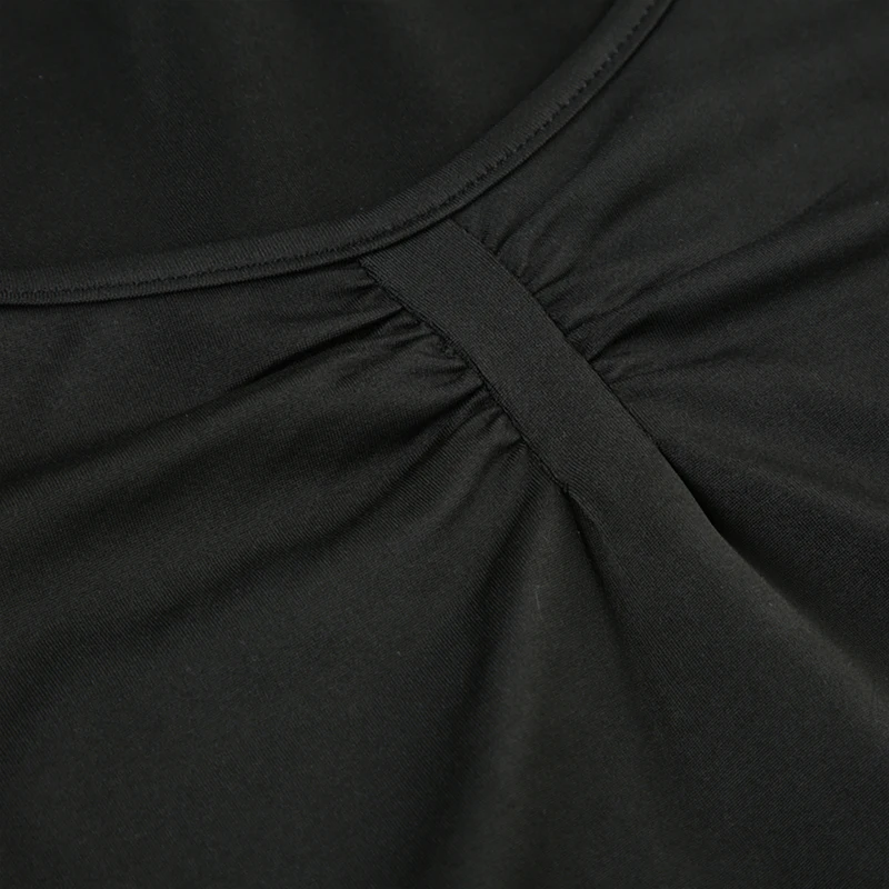 Front Ruched Skinny Long Sleeve Black Bodysuit Women Spring Autumn Solid Simple Basic Bodys Tops