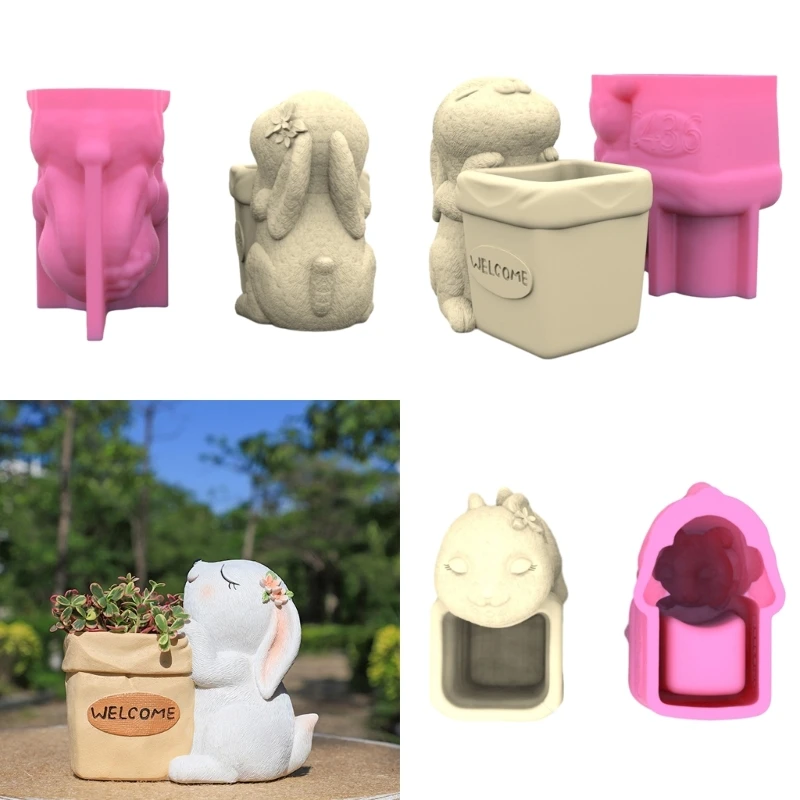 

Rabbit Pen Holder Flower Pot Silicone Molds Epoxy Resin Mold DIY Succulent Planter Mold for DIY Resin Decors
