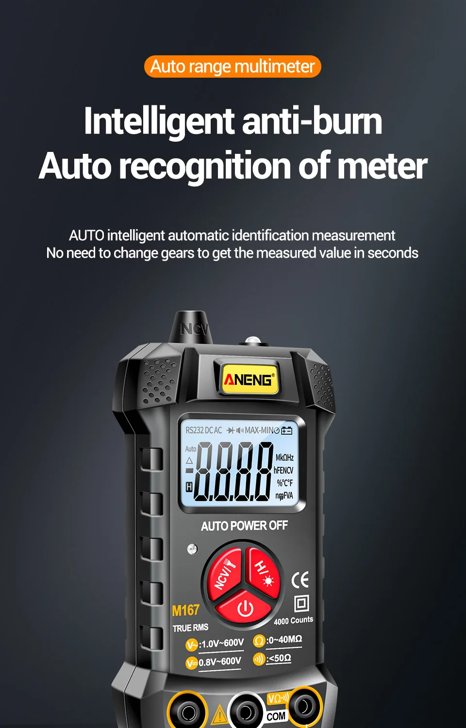 Description Picture 3 of itemANENG M167 Digital Mini Multimeter Profesional 4000 Counts AC/DC Electrical Instruments Tester Auto Range Meter Multimetro Tool