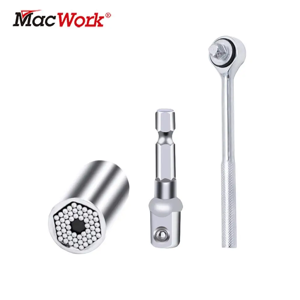 

3Pcs 3/8 Inch Drive Universal Socket Adapter and Ratchet Wrench Set Size 1/4"-3/4"(7mm-19mm) Household Hand Tools