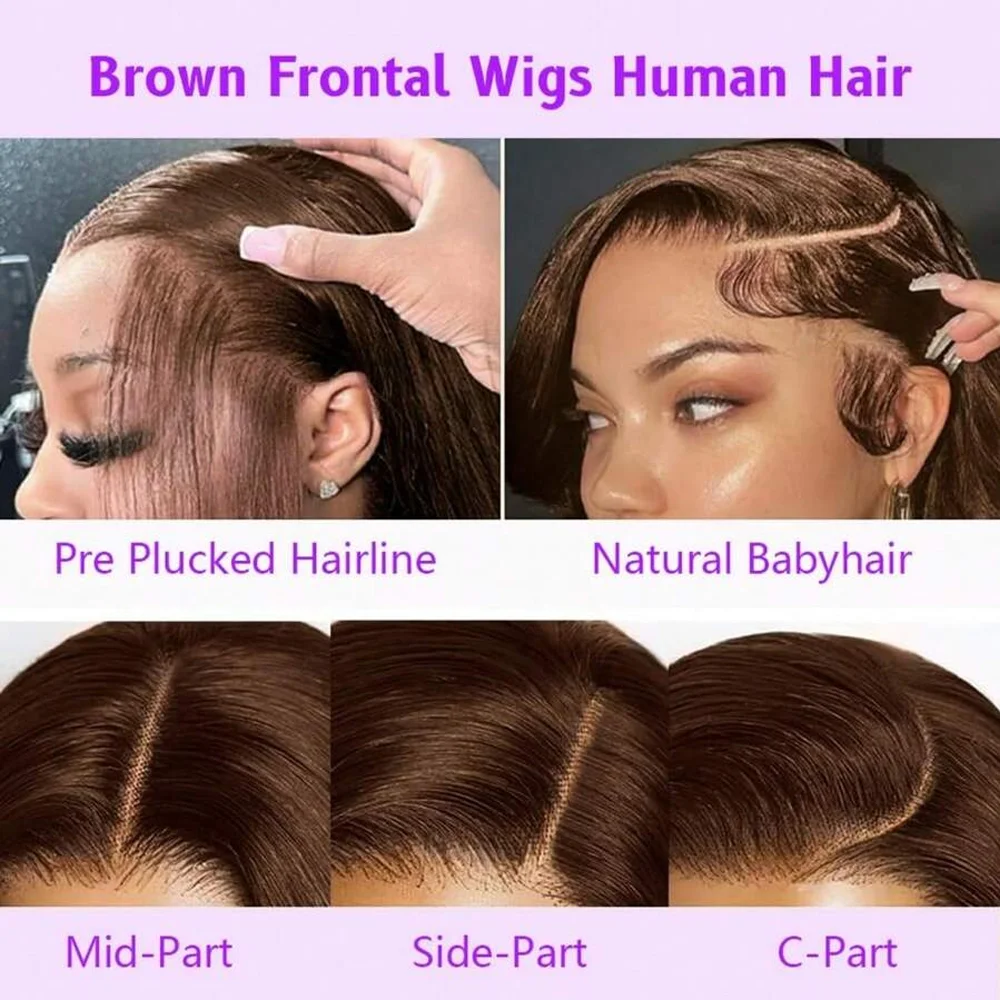 Chocolate Brown Body Wave Human Hair Wigs 13X4 HD Lace Frontal Wigs For Women Colored Brazilian Wet And Wavy Lace Front Wigs 4