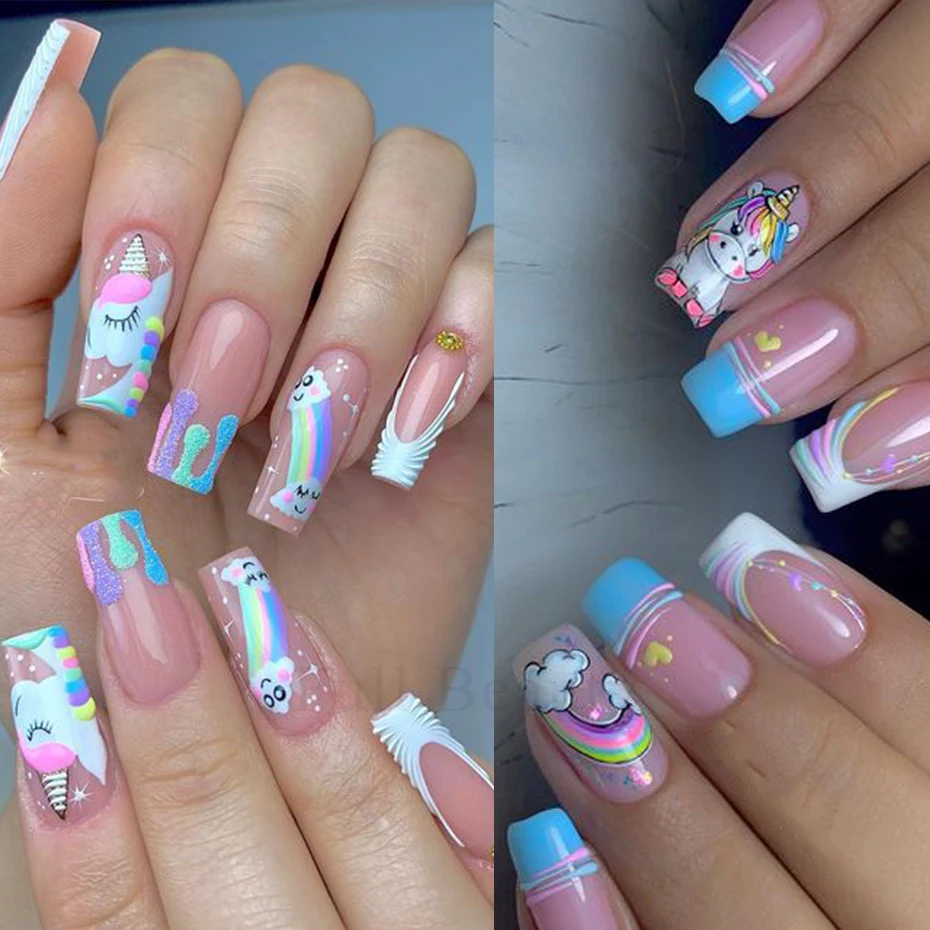 12 disegni Cursore per trasferimento d'acqua unicorno rosa Arcobaleno  Cavallo Gelato Cuore Cartoon Anime Adesivo per unghie Lucidatura  Decorazione per unghie - AliExpress, image size:930x930