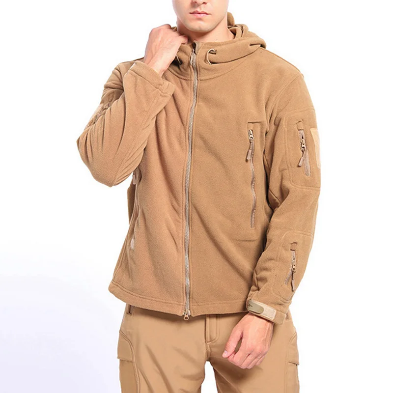 VAGUELETTE Military Men's Fleece Jacket Full-Zip Camouflage Tactical Shell Hooded Jackets Soft Winter Outdoor Coat