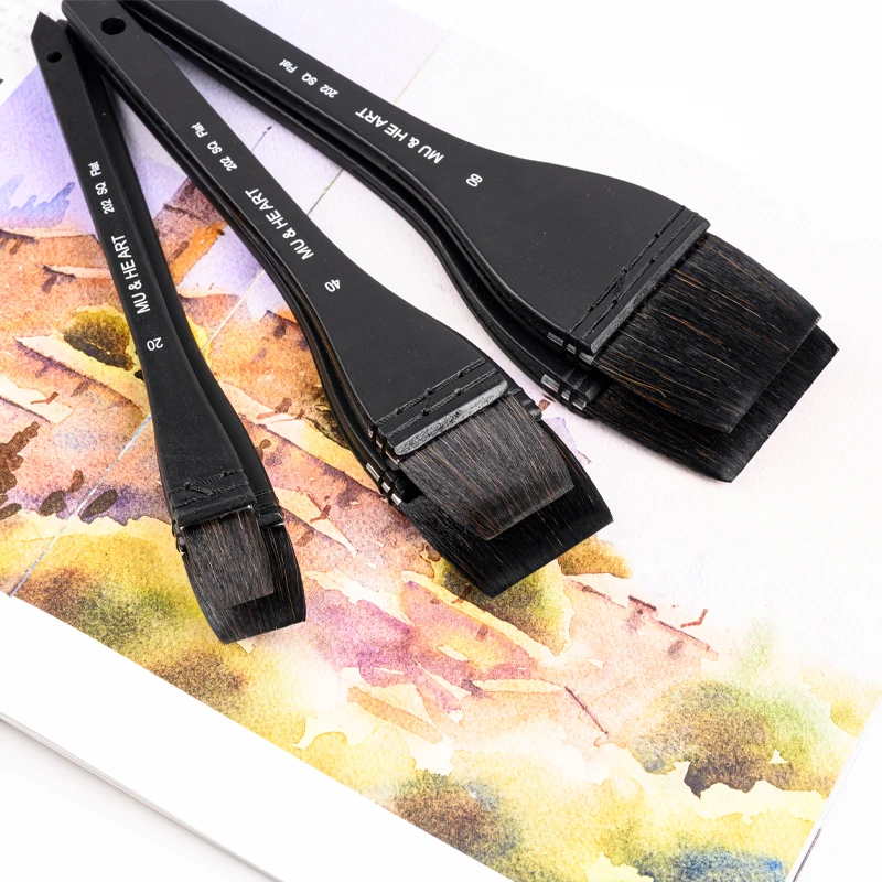 Squirrel Mixed Hair Flat Shape Black Wooden Handle