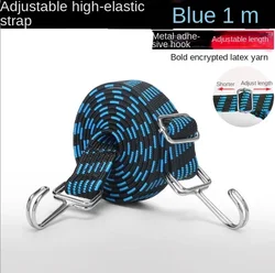 Elastic Rubber Luggage Rope with Hooks - Versatile Tie - Down Strap (Blue)