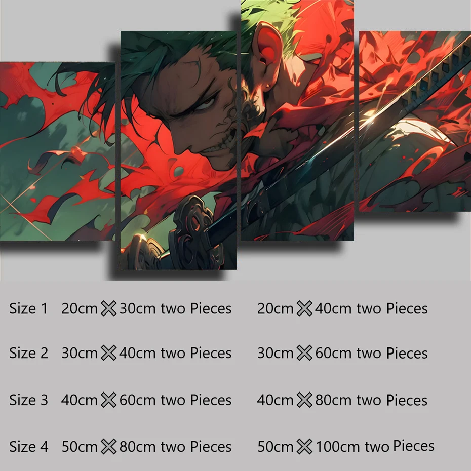 thumbnail image 1 of Póster e impresión de 4 piezas de Anime ONE PIECE Roronoa Zoro, pintura, póster, arte de pared, imagen, decoración del hogar, regalos decorativos estéticos, 1 of 5