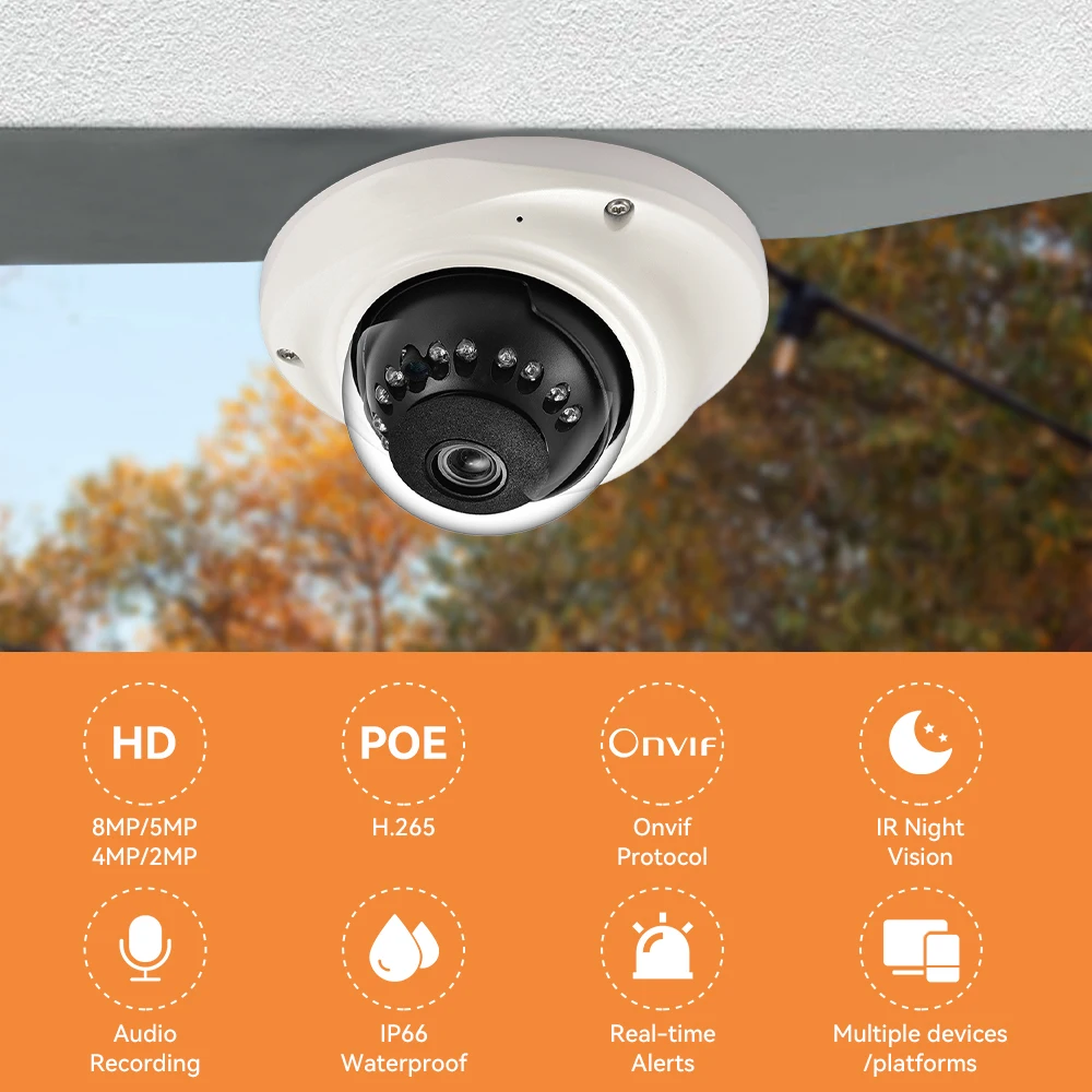 4K 8MP Fisheye Dome Camera IP ONVIF POE 1080P Full HD 5MP Waterproof Night Vision Audio Record Motion Detection Camera XMeye 2