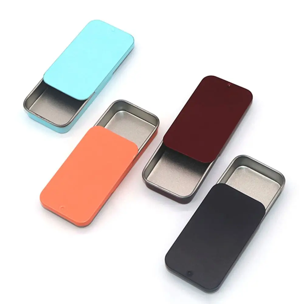 Sliding Cover Mini Rectangular Tin Box for Candy, Pills, and Bird Training Food