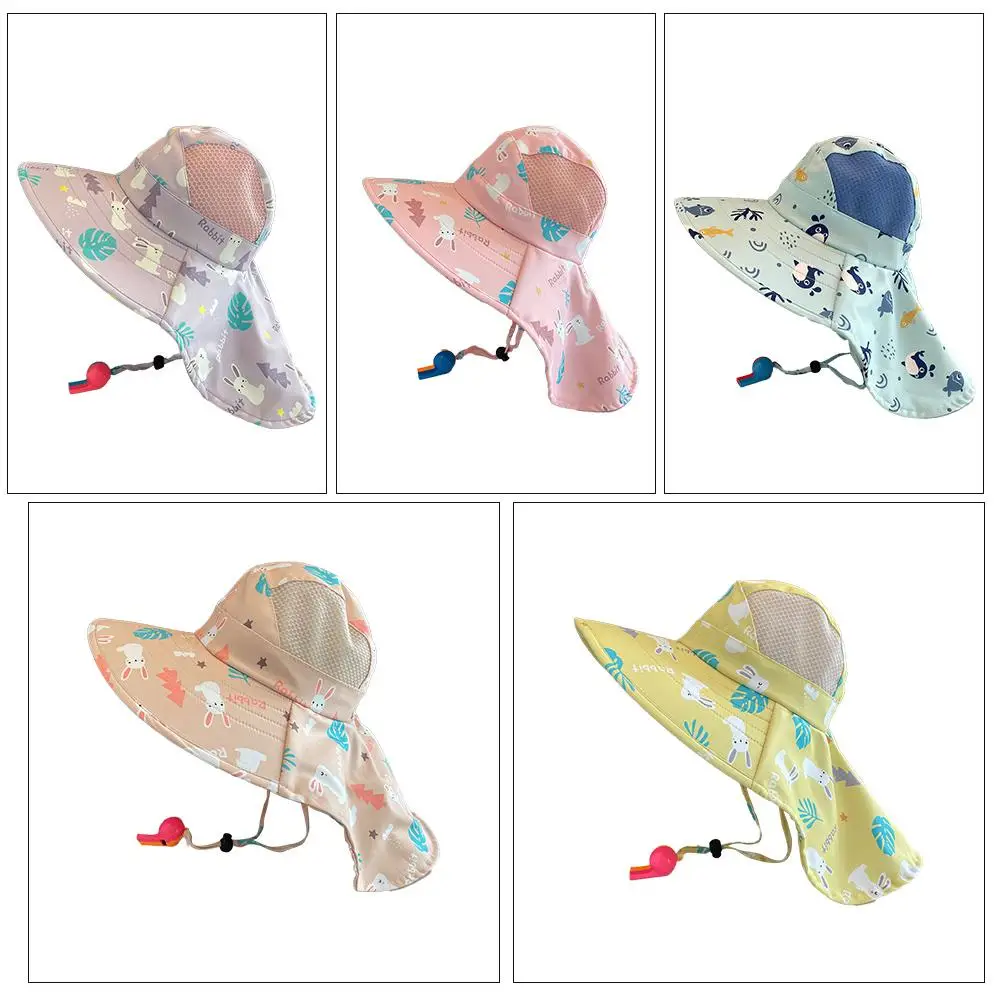

5colors Summer Baby Hat With Neck Flap Uv Strap Wide Brim Beach Hats Kids Bucket Hat Cap For Boys Girls Outd S9d0