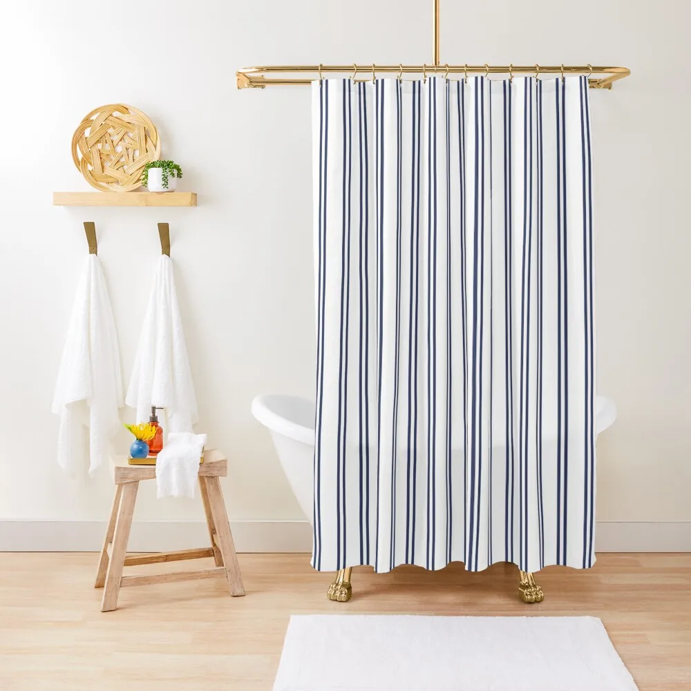 

White And Navy Double Stripes Shower Curtain In The Bathroom Funny Shower Bathroom Box Curtain