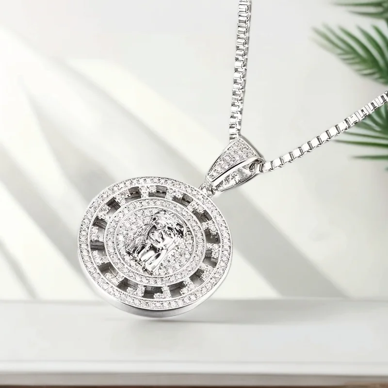 Vanaxin Bling Bling Clear Cz Jesus Head Christianity Necklace For