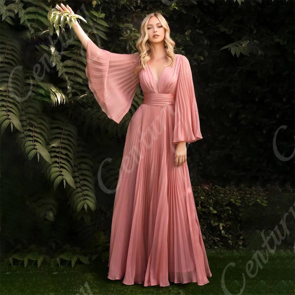 Pleated Mother Of the Bride Dress Elegant A Line Party Dress Long Sleeves Woman For Weddings Vestido De Noche Custom mother bride dresses,women party dresses