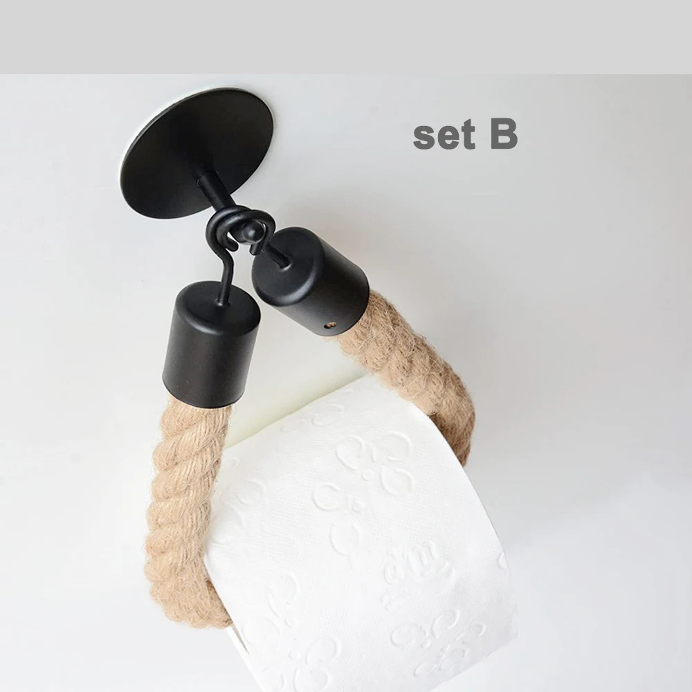 Vintage Tissue Roll Holder Matte Black Bathroom Rope Paper Ring Modern Tolit Roll Holder Wall Mounted No Punching Bathroom Decor