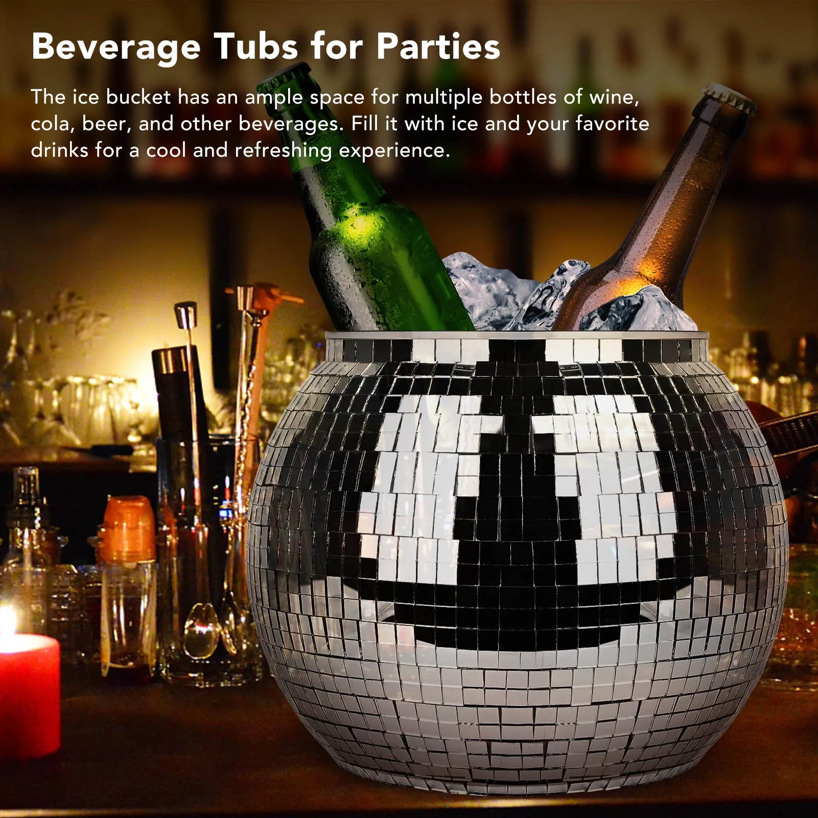 Ice Bucket Disco Ball Plastic Large Capacity Party Drink Bucket for Beer Cocktail Wine Silver
