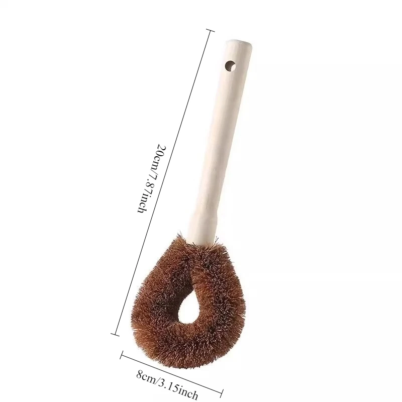 1 STÜCK Natürliche Kokosnussbraune Antihaft-Öl-Topfbürste aus Holz mit langem Griff, Reinigungsbürste zum Aufhängen, Küchenzubehör_voghion.com