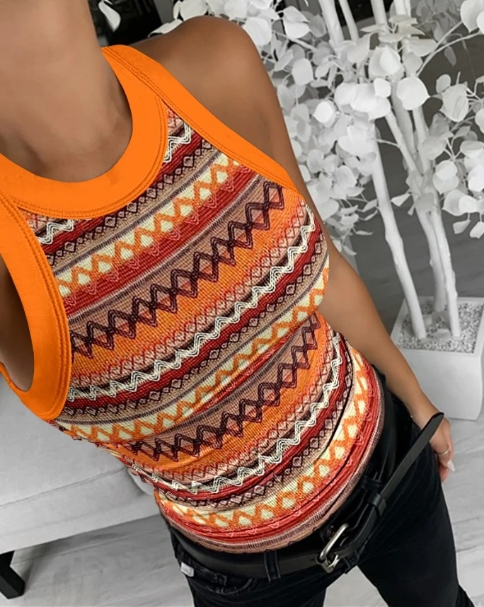 

Short sleeved T women's casual loose and retro trendy brand ethnic style geometric pattern vest trendy men's full set