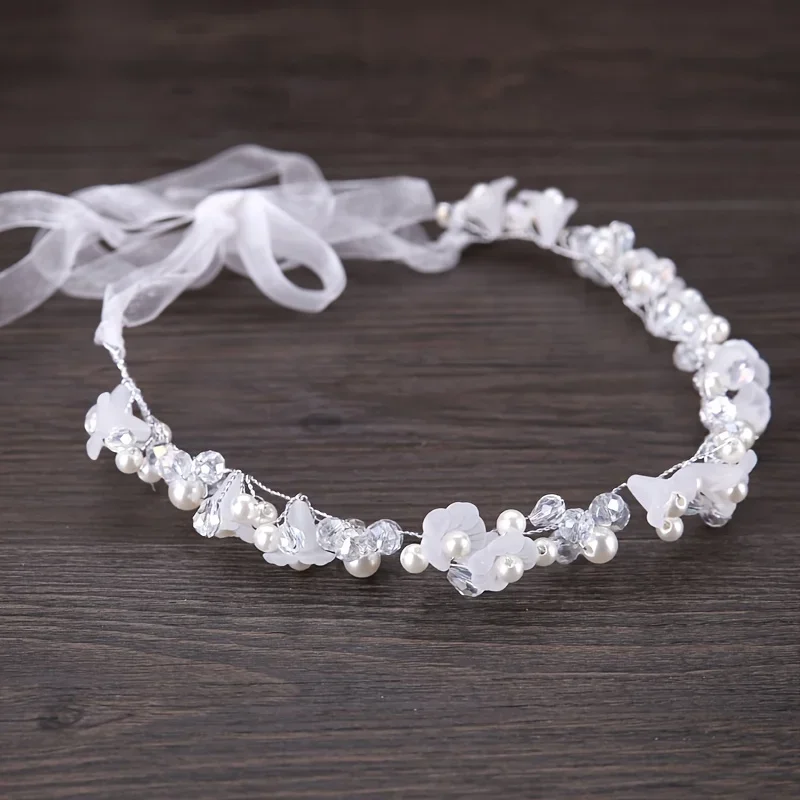 Bridal Hair Accessories Crystal Pearl Flower Hair Vine Band Headband Tiara For Women Bride Girl Rhinestone