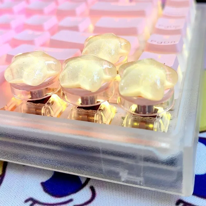 Set of 4 Cute Star Keycaps: Translucent Personalized Gift Key Caps for Mechanical Keyboard Accessories