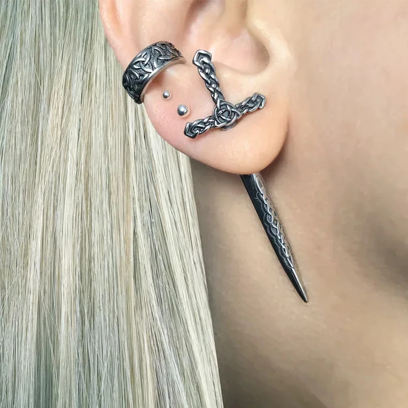 Steel Fun Jewelry Punk Sword Gothic Kinitial Piercing Earrings for Women&Men Goth Pattern Ear Jacket Cross Stud Earring Jewelry stud earrings cross earrings