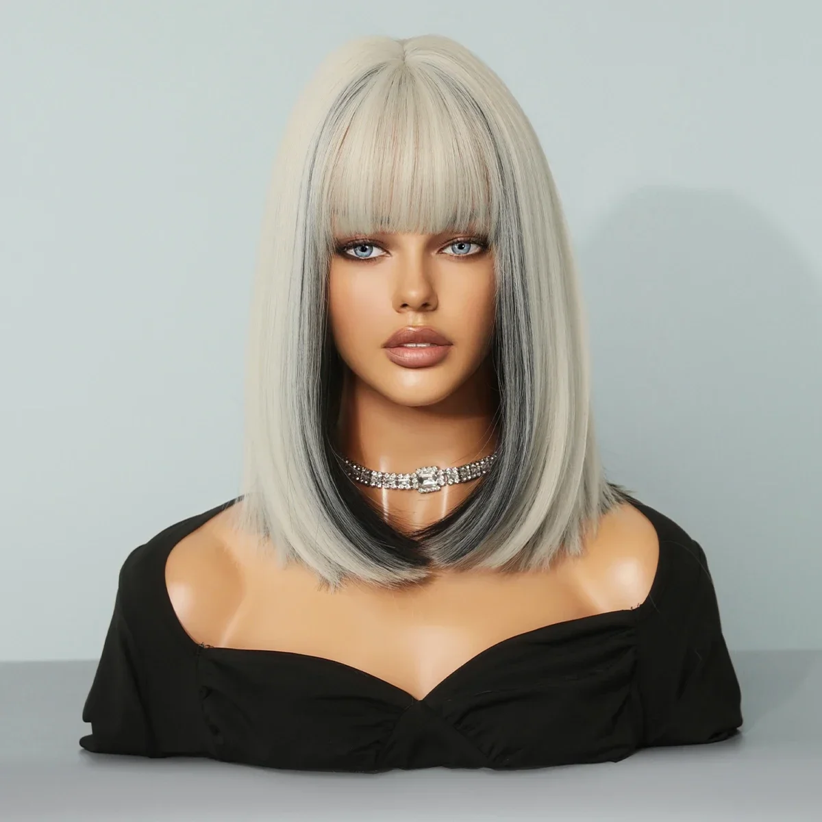 NAMM Short Straight Hair Bob Wig for Woman Daily Cosplay Lolita Wig Highlight Silvery Bob Wigs Synthetic Hair Heat Resistant