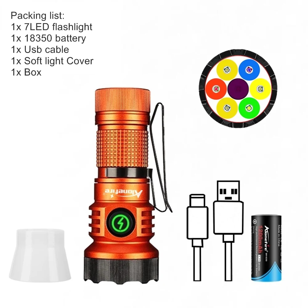 USB充電式ミニ懐中電灯,高輝度,白,赤,緑,青,365nm, UVライト