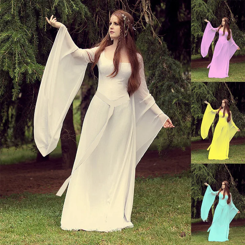 Halloween Costume Medieval Witch Princess Dress Halloween Costumes for Women Long Sleeve Chiffon Flared Sleeve Cosplay Costumes