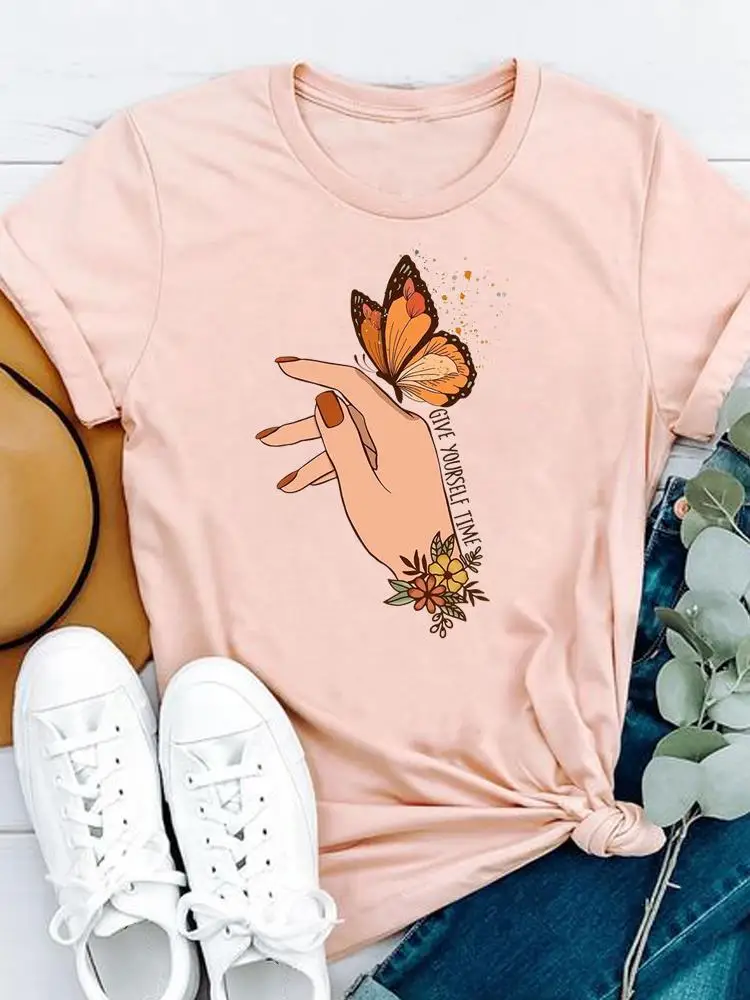 

Женские футболки с мультяшным принтом бабочки, повседневная женская модная одежда с коротким рукавом, футболка с графическим принтом