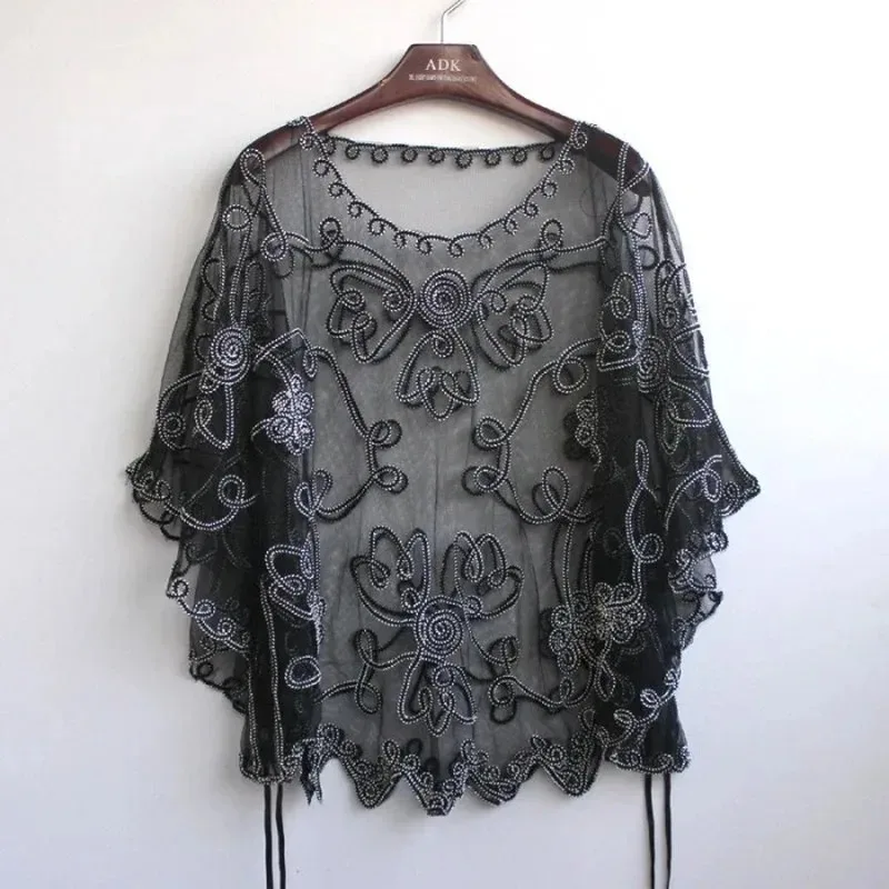 2024 High Quality Loose Hollow Chiffon Women's Blouse Summer Lace Batwing Three-quarter Sleeve Shirt Blusas Femininas 803J 38
