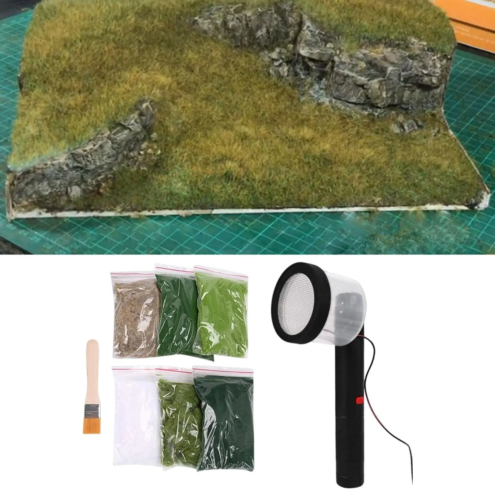 Static Grass Applicator Railway Sandtable with 6 Bags Static Grass Architecture Scenery Modelling Electrostatic Flocking Machine