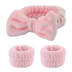 Luxurious Spa Headband and Wristband Set for Skincare and Comfort (Pink)