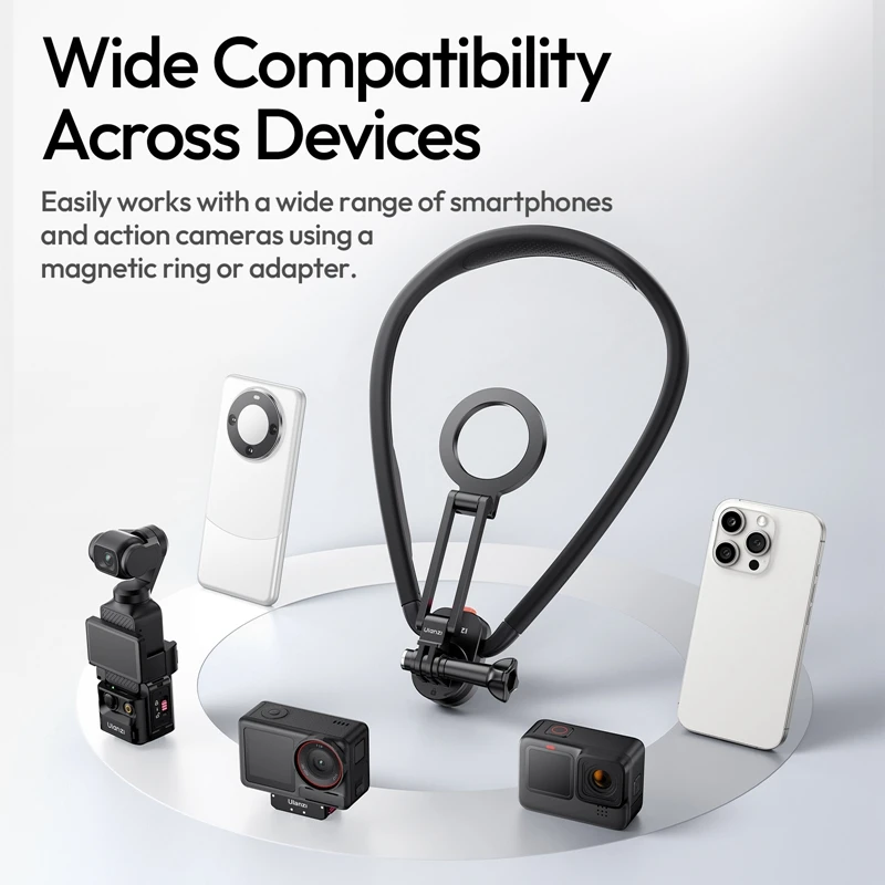 Ulanzi MG14 Magnetic Neck Mount for Phones Action Cameras for Fishing Family Time Pet Vlogging Cooking Mini Extendable Tripod