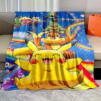 Pokemon Cartoon Anime Flannel yellow Blanket Pikachu Figures Home Sofa Lunch Break Blankets Children Student Christmas Kid Gift 2