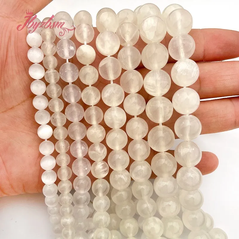 

Natural Selenite Beads Round White Smooth Stone Loose DIY Strand 7inch/15inch For Necklace Bracelet Jewelry Making Free Shipping