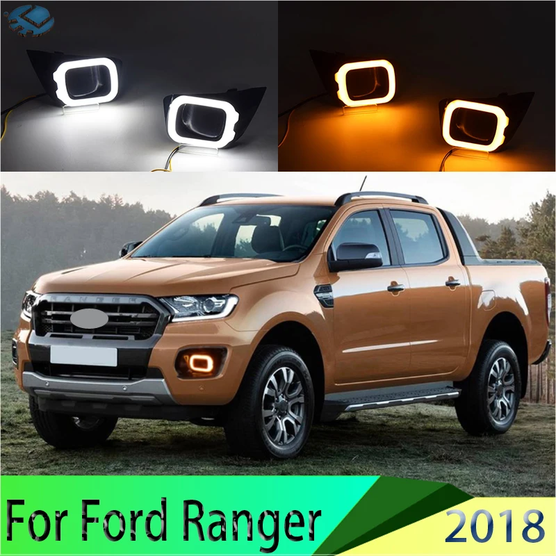 

2pcs LED Daytime Driving Running Light for Ford Ranger 2018 DRL 6000K Fog Light White Turn Yellow Day Light 2 color
