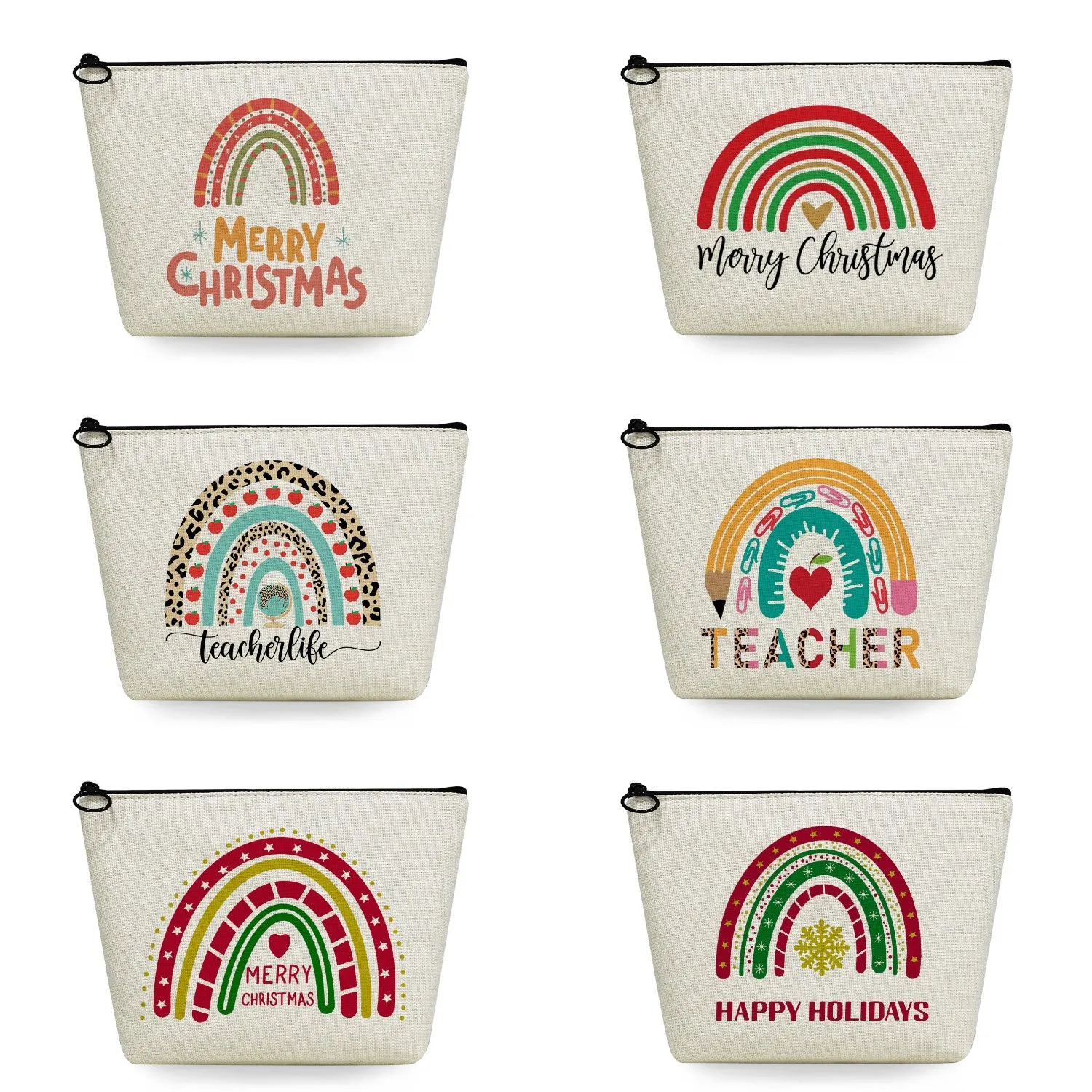 

Fashion Rainbow Printed Travel Toiletry Organizer Bag Custom Heat Transfer Makeup Bags Women's Cosmetic Bag School Teacher Gift