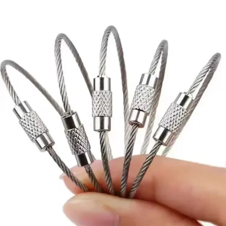 Metal Keychain Tag Ropes Stainless Steel Wire Cable Loop Screw Lock Gadget Ring Key Keyring Circle Camp Hanging Tool Hardware metal keychain stainless steel wire rope steel wire rope
