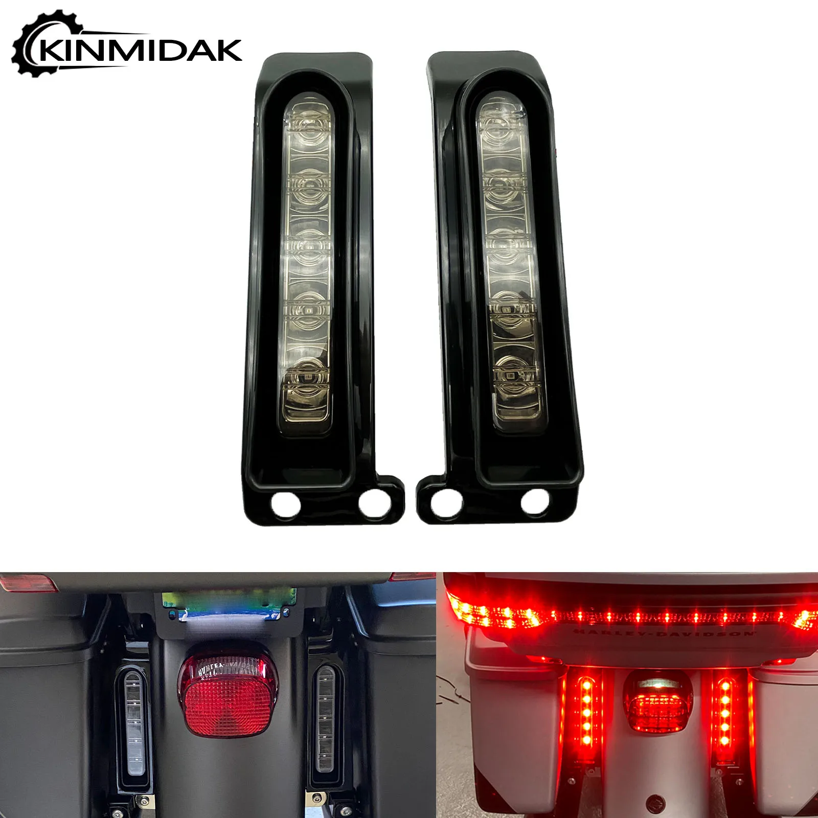 오토바이 안장 가방 사이드 필러 LED 리어 펜더 라이트, 브레이크 주행 방향 지시등, 할리 투어링 로드 킹 FLHTK 14-23
