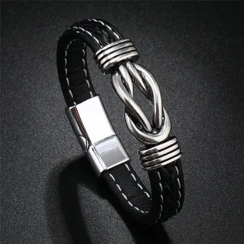 Modyle Leather Rope Bracelet Stainless Steel Leather Braided Bracelet Leather Bracelet Red Bracelet Men's Leather Jewelry