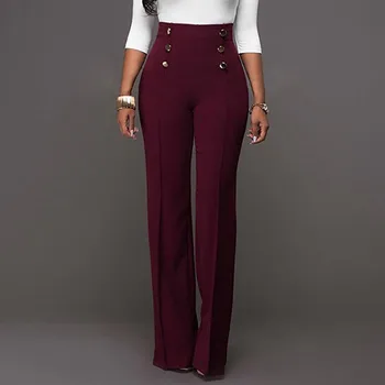 Elegant Temperament Straight Pants Women Solid Color High Waist Double Breasted Buckle Trousers Spring Summer Workplace Pants 3