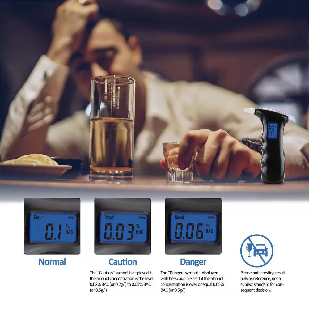 Accurate Portable Blue Backlight Breathalyzer Digital Breath Alcohol Tester Meter AT-65S