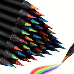 12 - Piece Set of Rainbow Wooden Pencils in 7 Vibrant Colors - Artistic Crayons for Classroom & Creative Projects (12pcs mix)