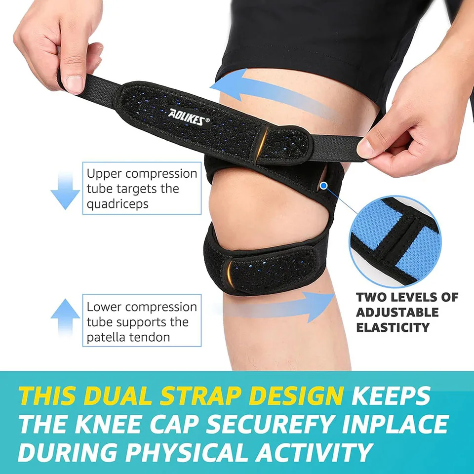 1PCS Dual Patella Knee Straps Knee Brace Patella Stabilizer for Knee Pain Relief Running Tennis Arthritis Tendonitis AOLIKES