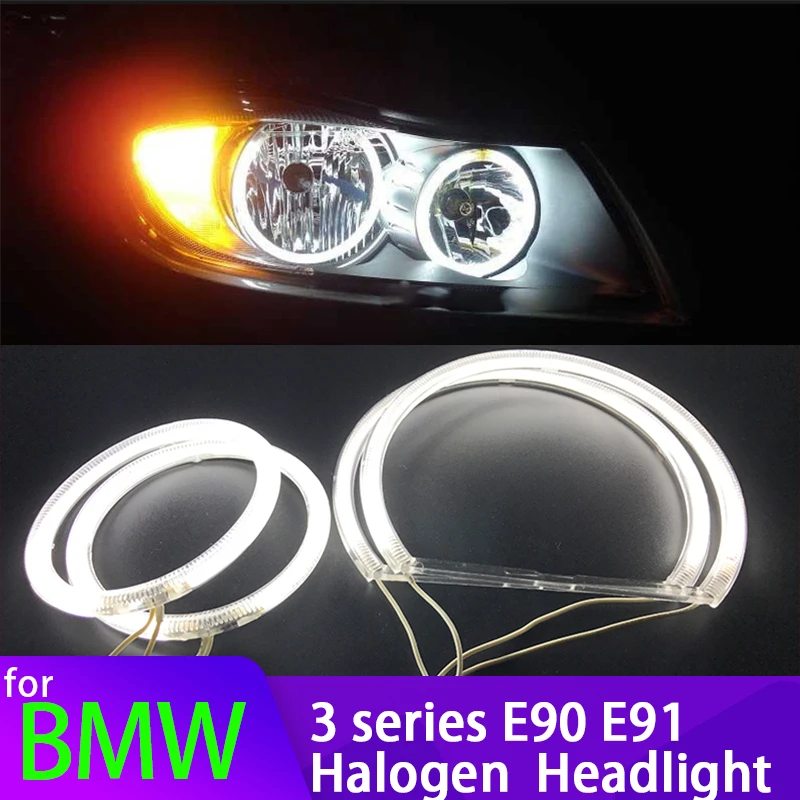 Per Bmw Serie 3 E90 E91 Pre-Smc 316I 318I 320I 05-08 Faro Alogeno Bianco Halo Rings Ccfl Angel Eyes Light Kit Drl